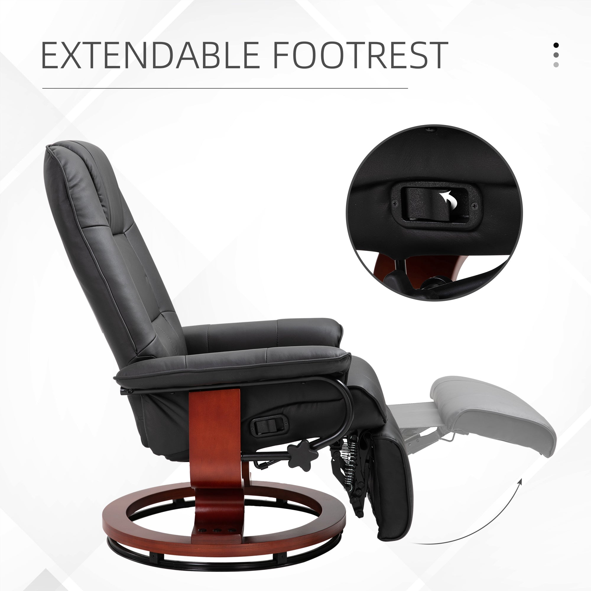 HOMCOM 360° Swivel Recliner Chair with Footstool, Manual Recliner Armchair with Wooden Base, Faux Leather Upholstered Reclining Chair for Living Room, Bedroom, Office, Black